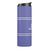 Periwinkle Blauw Modern Monogrammed Initialen Eenv Thermosbeker (Gedraaid links)