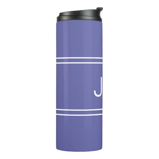 Periwinkle Blauw Modern Monogrammed Initialen Eenv Thermosbeker (Gedraaid links)