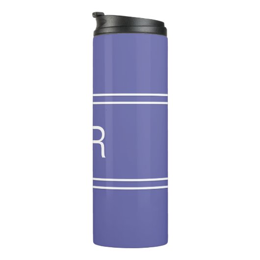 Periwinkle Blauw Modern Monogrammed Initialen Eenv Thermosbeker (Geroteerd rechts)