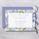 Periwinkle Blauw Wit Hydrangea Bruiloft Save The Date