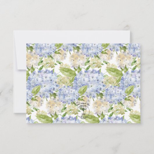 Periwinkle Blauw Wit Hydrangea Bruiloft Save The Date (Achterkant)