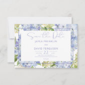 Periwinkle Blauw Wit Hydrangea Bruiloft Save The Date (Voorkant)