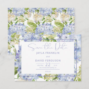 Periwinkle Blauw Wit Hydrangea Bruiloft Save The Date