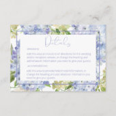 Periwinkle Blauw Wit Hydrangea Details Bruiloft Informatiekaartje (Voorkant)