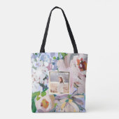  Periwinkle Blauwe Bloem met Monogram Foto Tote Bag (Achterkant)