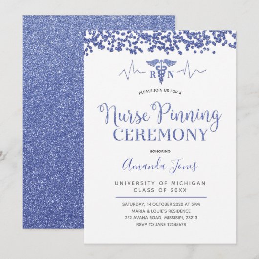 Periwinkle blauwe verpleegkundige pinning ceremoni kaart (Voorkant / Achterkant)