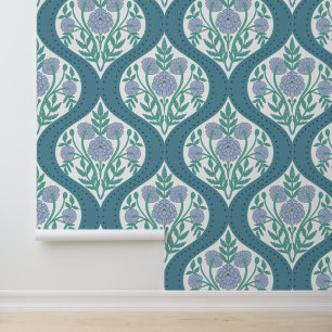 Periwinkle & Blauwgroen Mughal Tuin Bloemenpatroon Behang