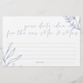 Periwinkle Bloemen Date Night Idee Shower Spel Briefpapier (Voorkant)
