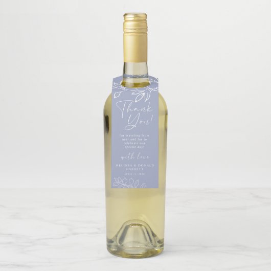Periwinkle Bloemen Script Wedding Dank u Flessenhanger (Op fles)