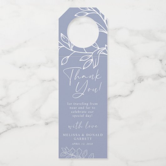 Periwinkle Bloemen Script Wedding Dank u Flessenhanger (Voorkant)