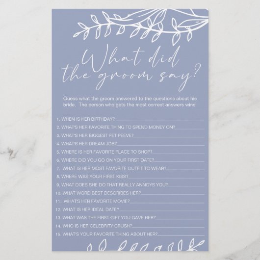 Periwinkle bloemen spel zou de bruidegom zeggen flyer (Voorkant)