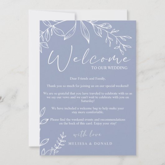 Periwinkle Bloemen Welkomstbrief & Routebeschrijvi Notitiekaartje (Voorkant)