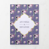 Periwinkle bloemenpatroon QR-code Indiase bruiloft Drieluik Uitnodiging (Cover)