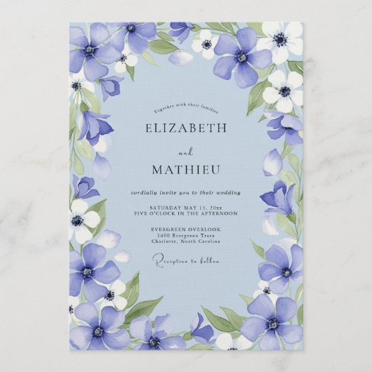 Periwinkle Bloom Whimsy Wedding Kaart (Voorkant)