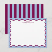Periwinkle Blue & Berry Plum Wavy Note Card Kaart (Voorkant / Achterkant)