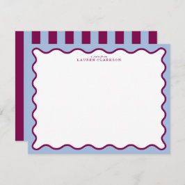 Periwinkle Blue & Berry Plum Wavy Note Card Kaart