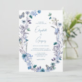Periwinkle Blue Boho Wildflower bruiloft uitnodigi Kaart (Staand voorkant)
