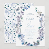 Periwinkle Blue Boho Wildflower bruiloft uitnodigi Kaart (Voorkant / Achterkant)
