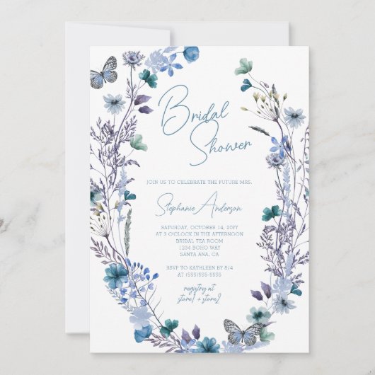 Periwinkle Blue Boho Wildflower Vrijgezellenfeest Kaart (Voorkant)