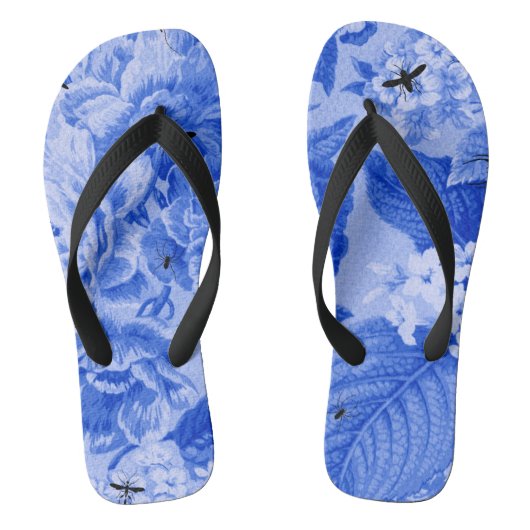 Periwinkle Blue Botanical & Bugs Floral Toile Teenslippers (Voetbed)