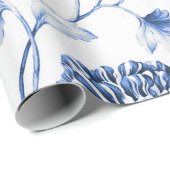 Periwinkle Blue Botanical Floral Toile Cadeaupapier (Rol Hoek)