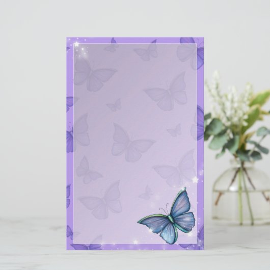 Periwinkle Blue Butterfly Fantasy Art Briefpapier (Staand voorkant)