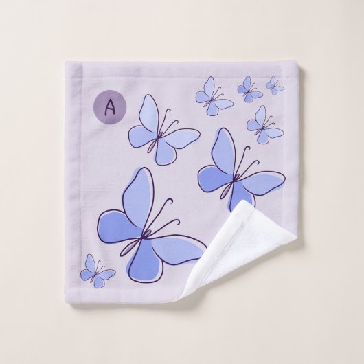 Periwinkle Blue Butterfly Flutter Lavendel Grijs Bad Handdoek (Wasdoekje)