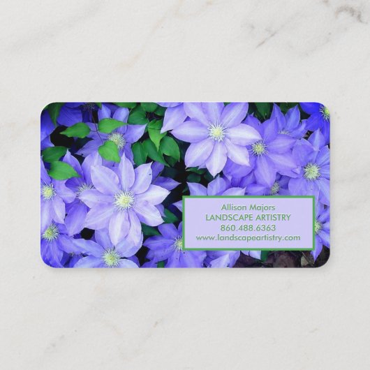 PERIWINKLE BLUE CLEMATIS VISITEKAARTJE (Achterkant)