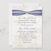 Periwinkle Blue & Cream Damask Wedding Invitation Kaart (Voorkant)
