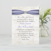 Periwinkle Blue & Cream Damask Wedding Invitation Kaart (Staand voorkant)