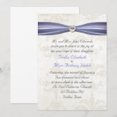 Periwinkle Blue & Cream Damask Wedding Invitation Kaart (Voorkant / Achterkant)