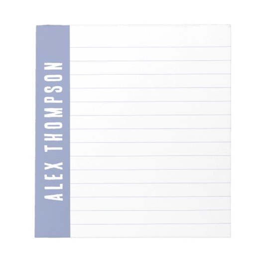 Periwinkle Blue Custom Name Lined Notitieblok (Voorkant)