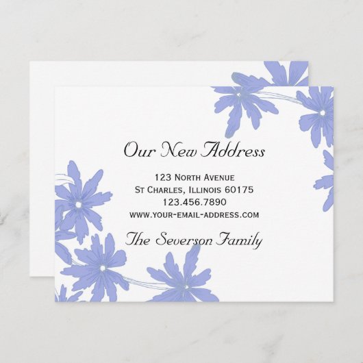 Periwinkle Blue Daisies New Address Aankondiging (Voorkant / Achterkant)