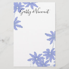 Periwinkle Blue Daisies op White Wedding Briefpapier