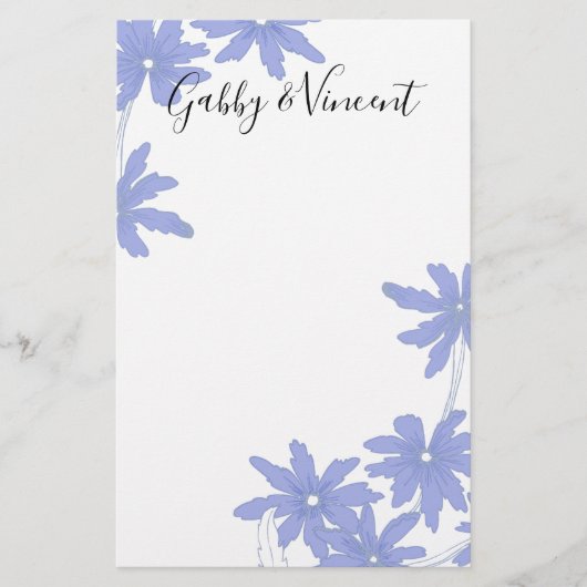 Periwinkle Blue Daisies op White Wedding Briefpapier (Voorkant)