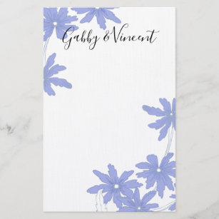 Periwinkle Blue Daisies op White Wedding Briefpapier