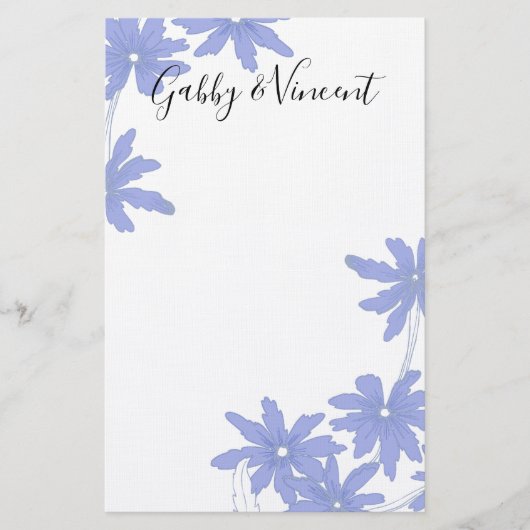 Periwinkle Blue Daisies op White Wedding Briefpapier (Voorkant)