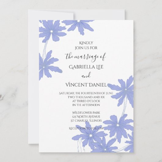 Periwinkle Blue Daisies op White Wedding Kaart (Voorkant)