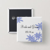 Periwinkle Blue Daisies op White Wedding Vierkante Button 5,1 Cm (Voorkant /achterkant)