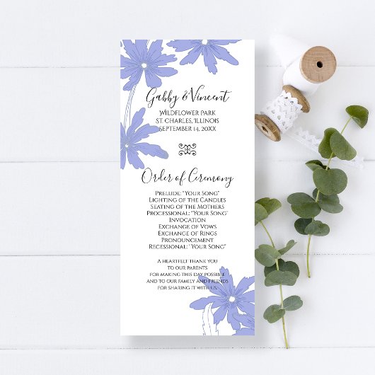 Periwinkle Blue Daisies Wedding Programme Programmakaart