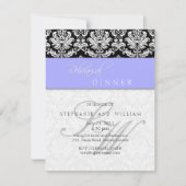 Periwinkle Blue Damask Monogram Rehearsal Dinner Kaart (Voorkant)