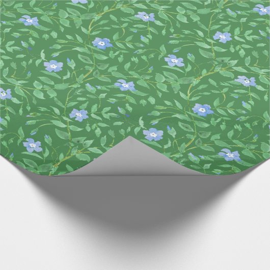 Periwinkle Blue Dark Green Country-achtige Floral Cadeaupapier (Hoek)