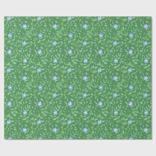 Periwinkle Blue Dark Green Country-achtige Floral Cadeaupapier (Vlak)