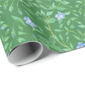 Periwinkle Blue Dark Green Country-achtige Floral Cadeaupapier (Rol Hoek)