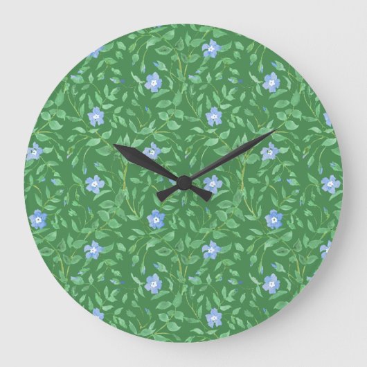 Periwinkle Blue Dark Green Country-achtige Floral Grote Klok (Voorkant)