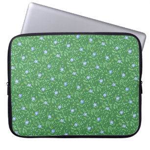 Periwinkle Blue Dark Green Country-achtige Floral Laptop Sleeve