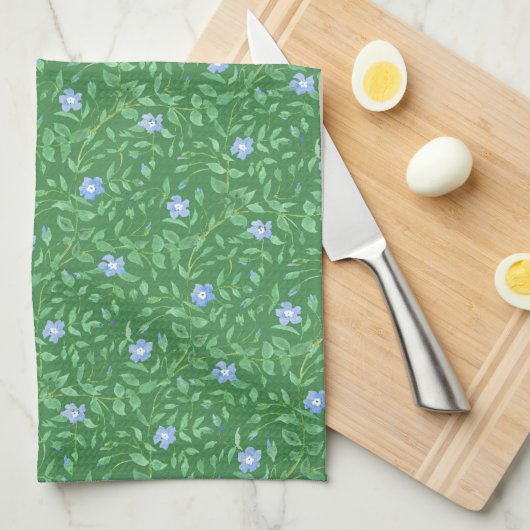 Periwinkle Blue Dark Green Country-achtige Floral Theedoek (Quarter Fold)
