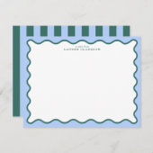 Periwinkle Blue & Deep Teal Wavy Note Card Kaart (Voorkant / Achterkant)