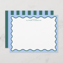 Periwinkle Blue & Deep Teal Wavy Note Card Kaart