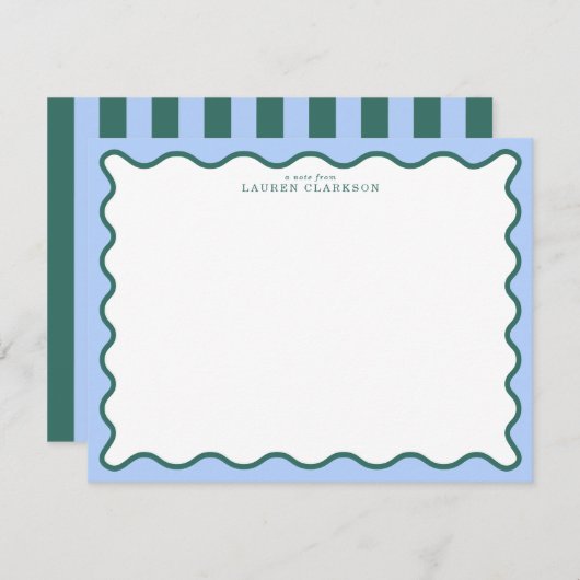 Periwinkle Blue & Deep Teal Wavy Note Card Kaart (Voorkant / Achterkant)